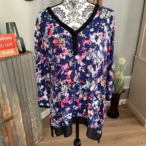 Simply Vera Vera Wang Floral Button-Front Top - Blue and Pink